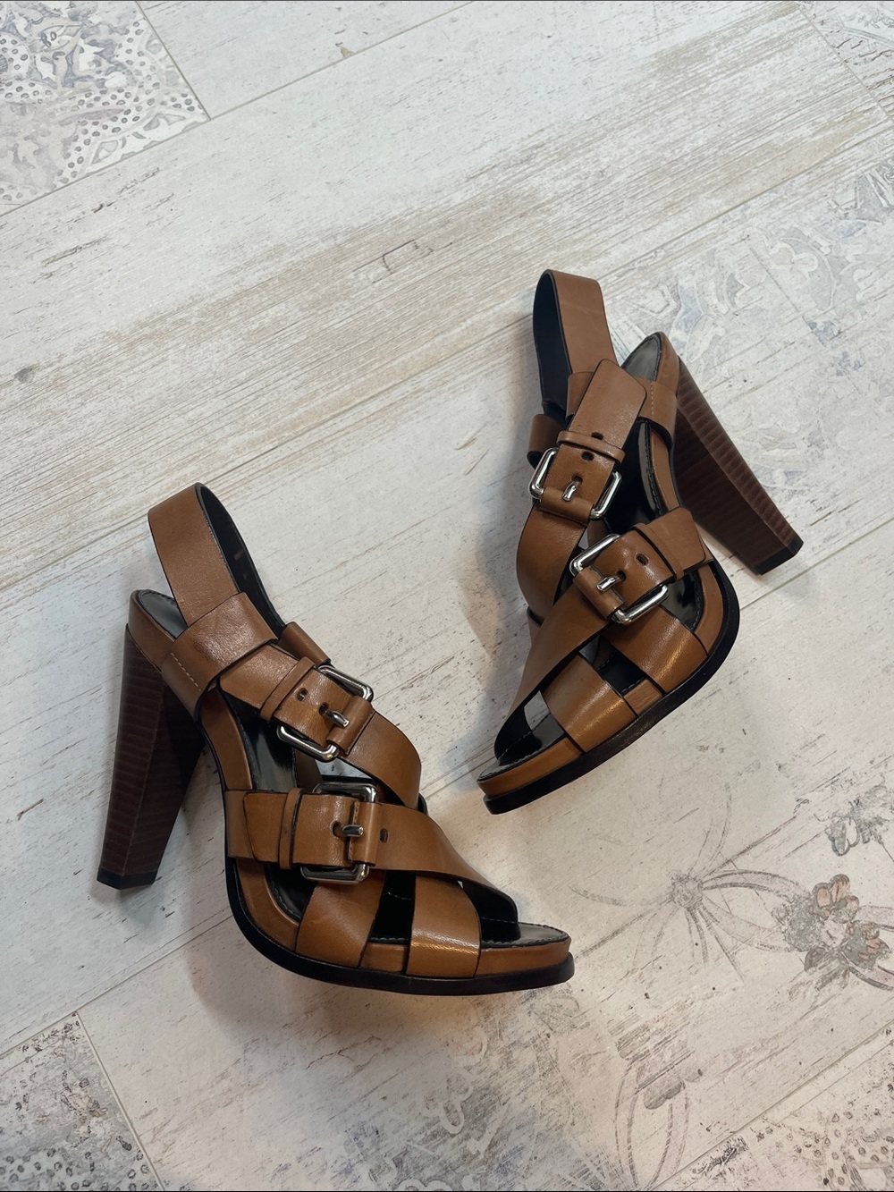 Theory Brown Leather Strappy Heels Size  40 US 9.5